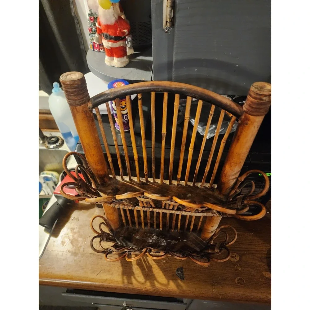 Vintage Large Bamboo Wall Hanging Rack Shelf, Rare Magazine Rack MCM‎ 1960s